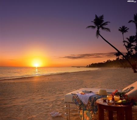 Sunset Beach - Sand, Sunset, Lounge Chair, Beach