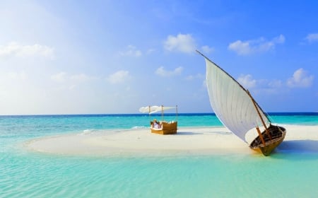 Maldives - island, summer, tropical, sea, sand, boat