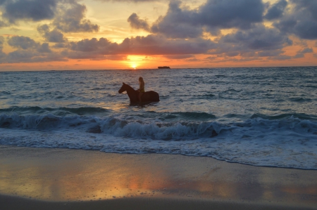 Riding in the surf - woman, beach, horse, surf, riding