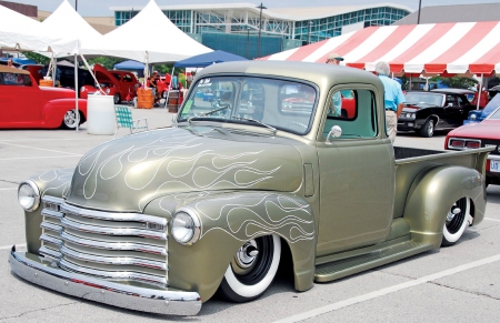 '47 Chevy Pickup - bowtie, classic, flames, gm