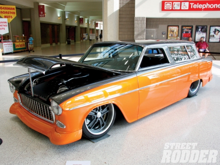 55 Chevy Nomad - dk gray, orange, bowtie, gm