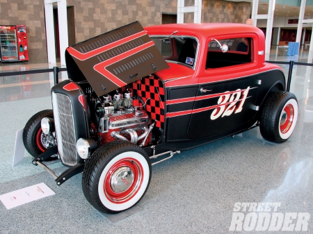 1932 Ford Coupe - red, classic, hotrod, black