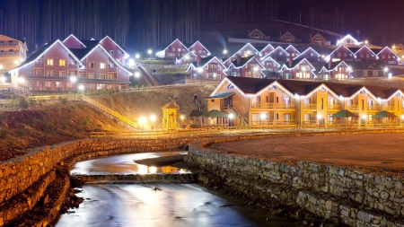 creek at a mountain village at night