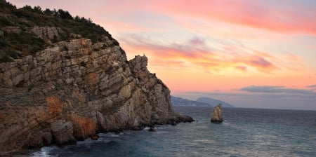 Cliff - sunset, sea, clouds, cliff