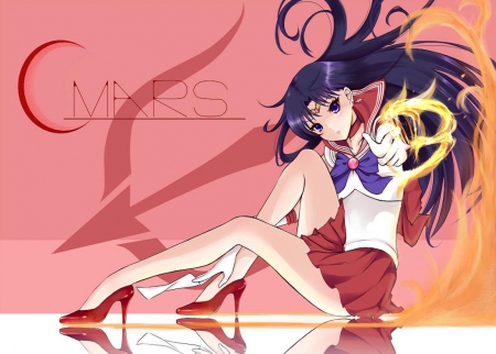 Sailor Mars - fire, long hair, mars, magic, moon, sailor, anime, girl