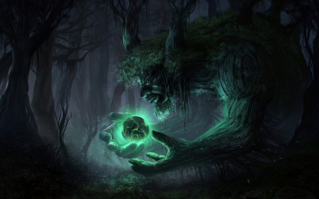 Nature's love - earth, forest, magical, tree, creature, fantasy, green, digital, art