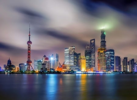 Shanghai Night - lake, shangai, buildingd, night, lights