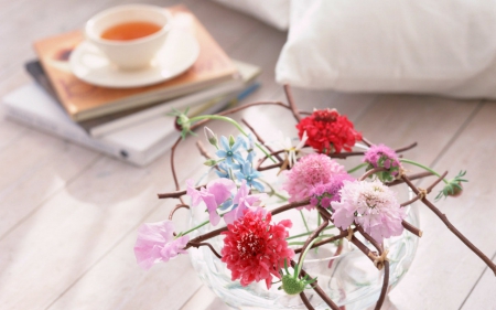 Flowers and tea - flowers, tea, decoration, cup