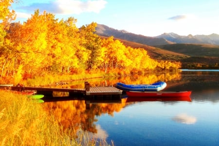 Otto Lake, Alaska - water, autumn, pier, boats