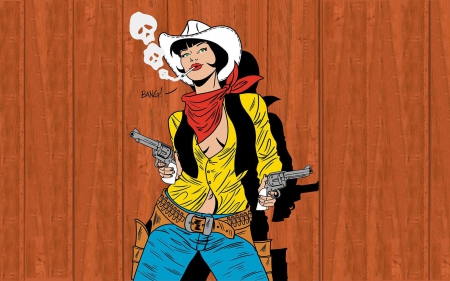 Cowgirl Fun - fun, westerns, female, cartoon, hats, cowgirls, fantasy, drawing, art, holsters, anime, guns