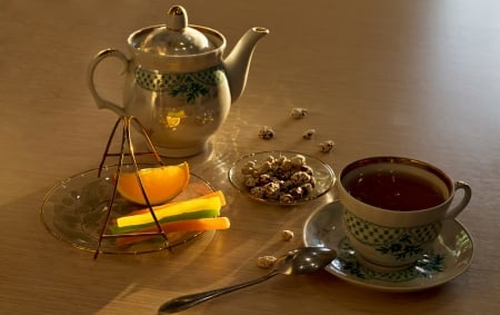 Tea Time - spoon, tea, teapot, cup