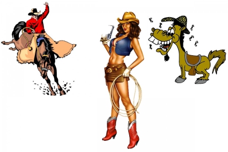 Hard To Impress - women, fun, female, hats, cowboys, girls, cowgirls, style, rodeo, horses, cartoons, ropes, westerns