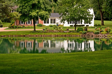 Backyard Pond - beautiful backyard, rich, luxurious house, lap of luxury, backyard, backyard pond, beautiful house