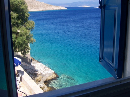 Window View - window, greece, blue shutters, view