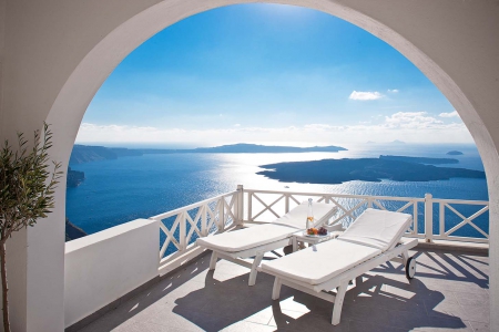 Relaxing View - view, balcony, santorini, greece