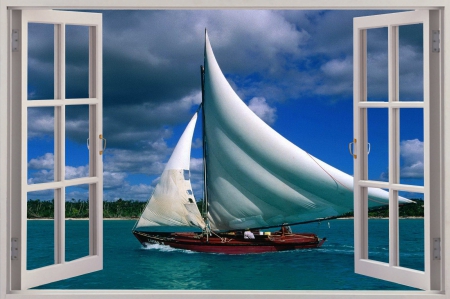 Sailing on by..... - sail, view, window, boat