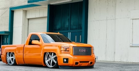 GMC-Sierra-Single-Cab - orange, slammed, gm, truck