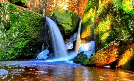 FOREST WATERFALLS - moose, water, waterfalls, mountains, rocks, nature, forces of nature, forest, splendor