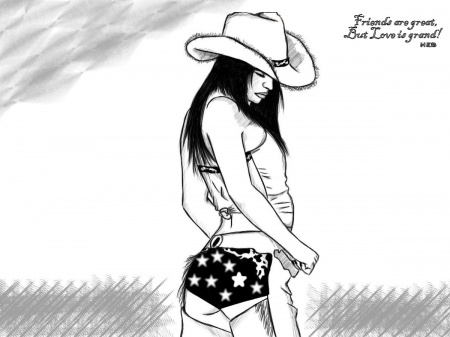 Cowgirl Sketch - women, sketch, fun, female, chaps, hats, girls, cowgirls, drawing, art, westerns