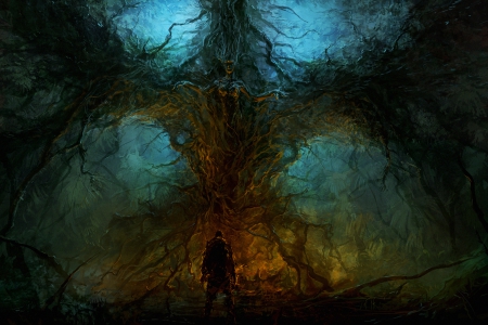 Everyoung - fantasy, magic forest, gods, forest, tree, demon