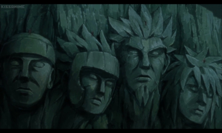 Hokage's - anime, Hashirama Senju, Tobirama Senju, guy, shinobi, boy, male, naruto, Minato Namikaze, spiky hair, statue, stone, hokage, cool, naruto shippuuden, ninja, minato, Hiruzen Sarutobi