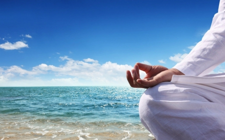 Yoga - sea water, Yoga, beach, sky