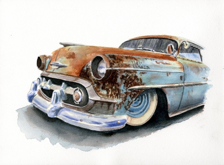 Rusty Chevy Watercolor - watercolor, art, chevy, rusty