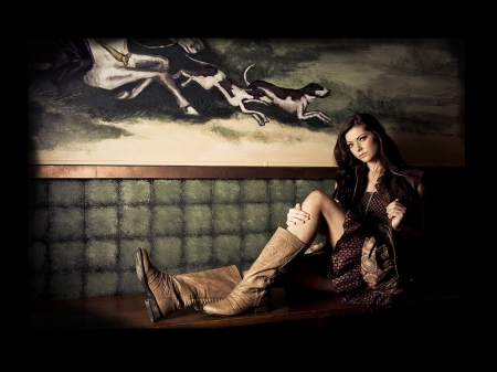 The Painting In The Hallway - women, style, fun, girls, westerns, female, photography, fashion, cowgirls, boots, brunettes, art