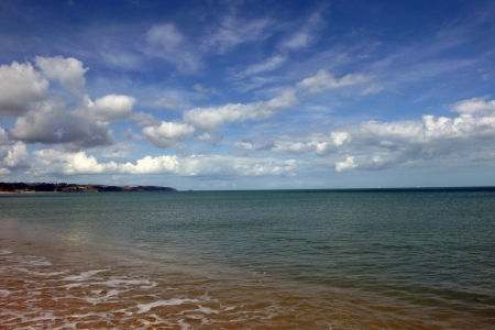 Looking towards Dartmouth from Slapton Sands - slapton, water, devon, beaches, sea, ocean, rocks, sky