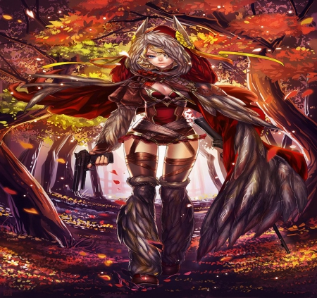 Wolf - wolf, red riding, gun, girl, orginal, forest