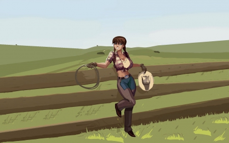 Home On The Range - girls, women, style, rope, westerns, female, cowgirls, fences, boots, hats, animation, cartoons, games