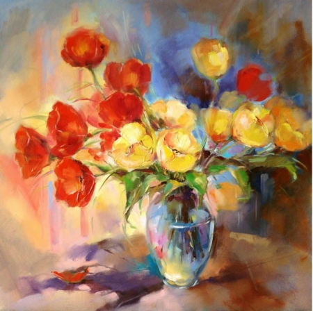 Spring Morning - flowers, spring, yellow, painting