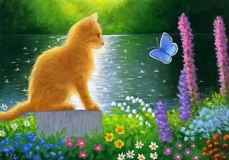 Painting - buttterfly, cat, painting, abstract