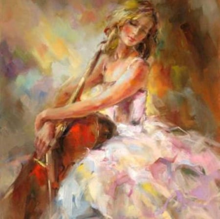 Painting - painting, girl, music, violin