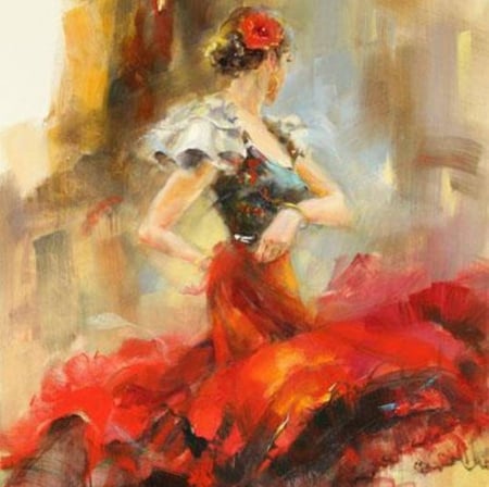 Painting - dancing, lady, red, painting