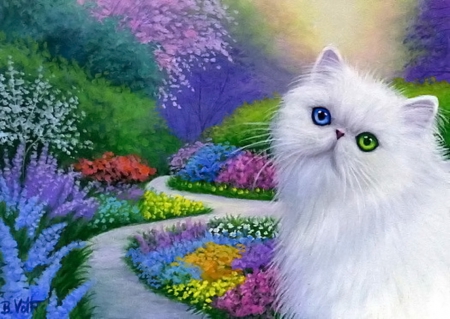 Painting - garden, cat, painting, cute