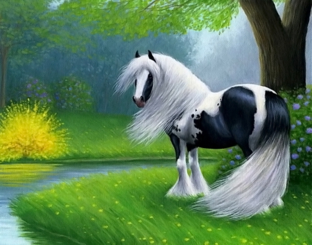 Beauty - abstract, horse, tree, painting