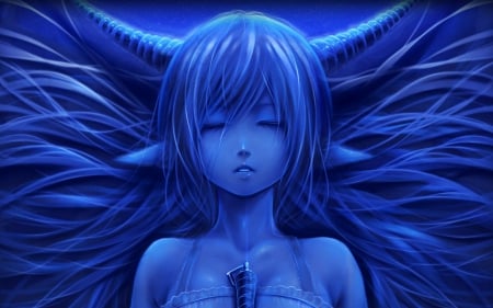 Little demon - manga, anime, blue, hornes, girl, bouno satoshi, demon