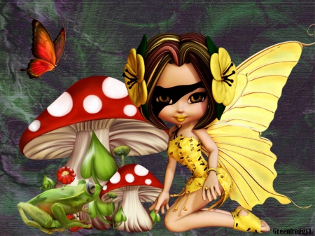 BUTTERFLY FAIRY - mushroom, butterfly, fairy, frog