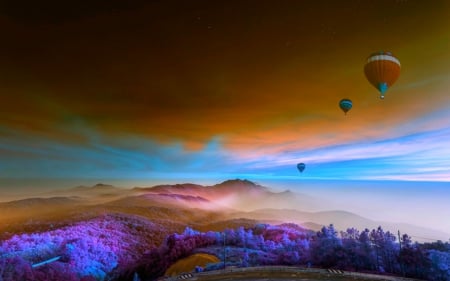 Sky and Field - field, air balloon, nature, sky