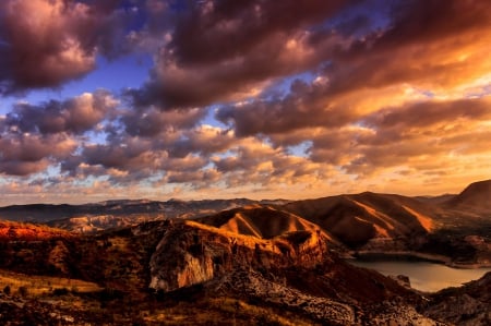 Sunset at Sierra Nevada - california, mountains, usa, landscape, clouds