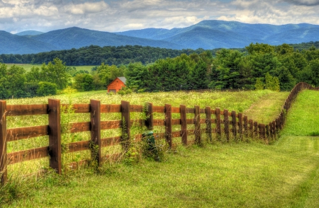 Landscape - sky, fence, houses, landscape, cattage, nature, clouds, splendor, grass