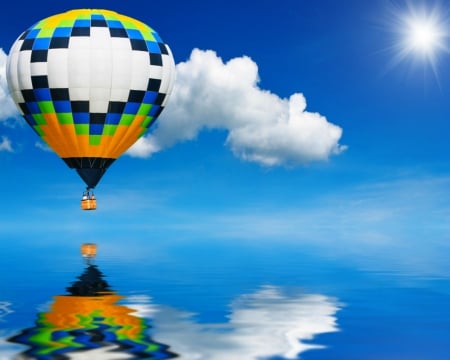 Blue Sky - balloon, sky, water, sea