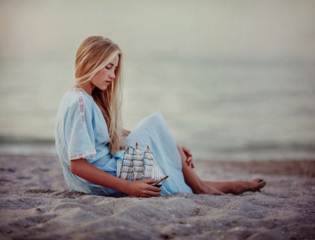 Beauty - lady, beauty, model, ship, beach