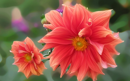 Flowers - flower, poster, orange, painted, macro, green