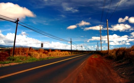 road - poles, road, outback, grass