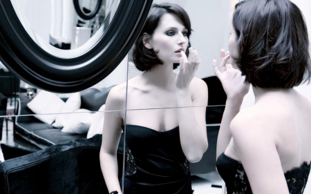 anna - makeup, mirror, black, dress