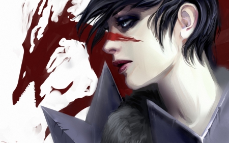 Hawke - blood, game, dragon age, Hawke, man, boy, black, white, dragon, red