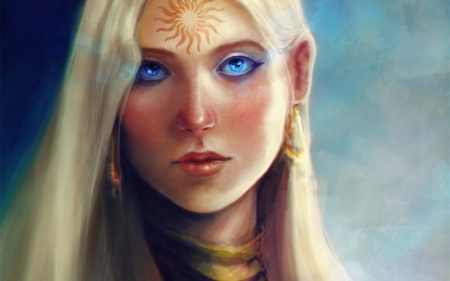 Fantasy girl - portrait, digital, blonde, girl, eyes, blue, art, fantasy, woman