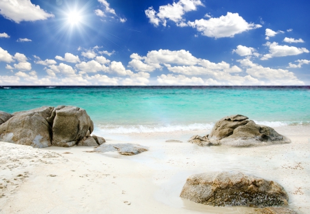 Summer Beach - sunshine, beach, stones, sand, sea